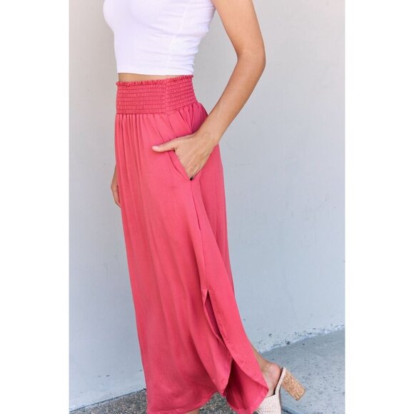 Doublju Comfort Princess Full Size High Waist Scoop Hem Maxi Skirt in Hot Pink - Picture 9 of 9